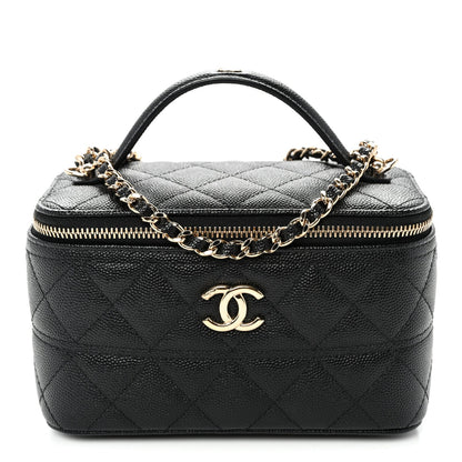 Caviar Quilted Trendy Handle Mini Vanity Black