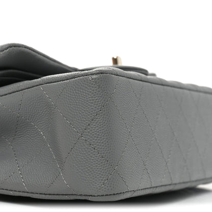 Caviar Quilted Small Double Flap Grey