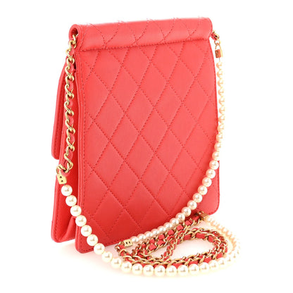 Goatskin Quilted Chic Pearls Flap Dark Pink