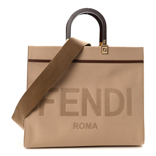 Canvas Vitello King Logo Embroidered Medium Fendi Sunshine Shopper Tote Sand Ghianda