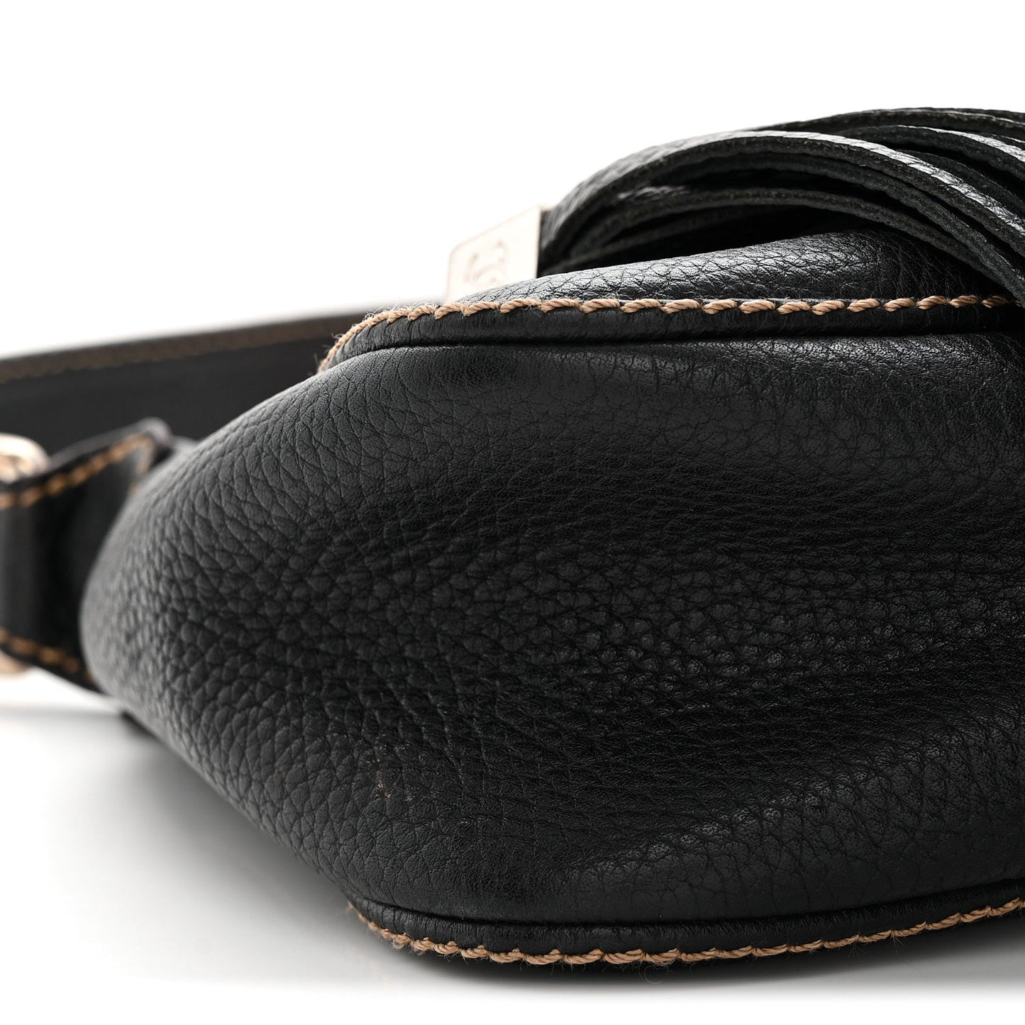 Grained Calfskin Tassel Shoulder Bag Black