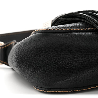 Grained Calfskin Tassel Shoulder Bag Black
