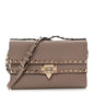 Grainy Calfskin Rockstud Double Flap Crossbody Bag Poudre