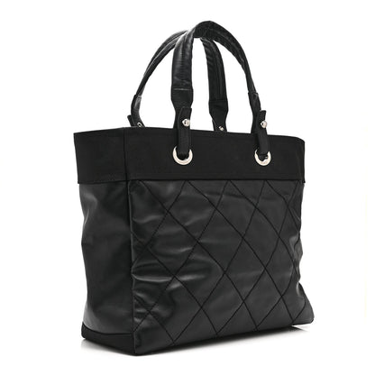 Coated Canvas Quilted Large Paris Biarritz Tote Black