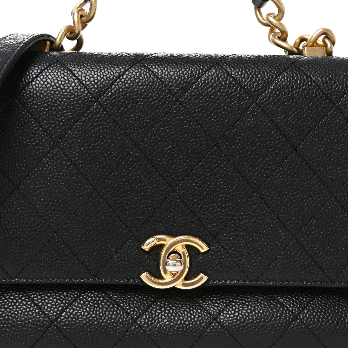 Caviar Diamond Stitched Small Top Handle Flap Black