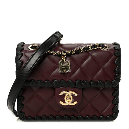 Lambskin Braided Calfskin Mini Flap Bag Dark Burgundy Black
