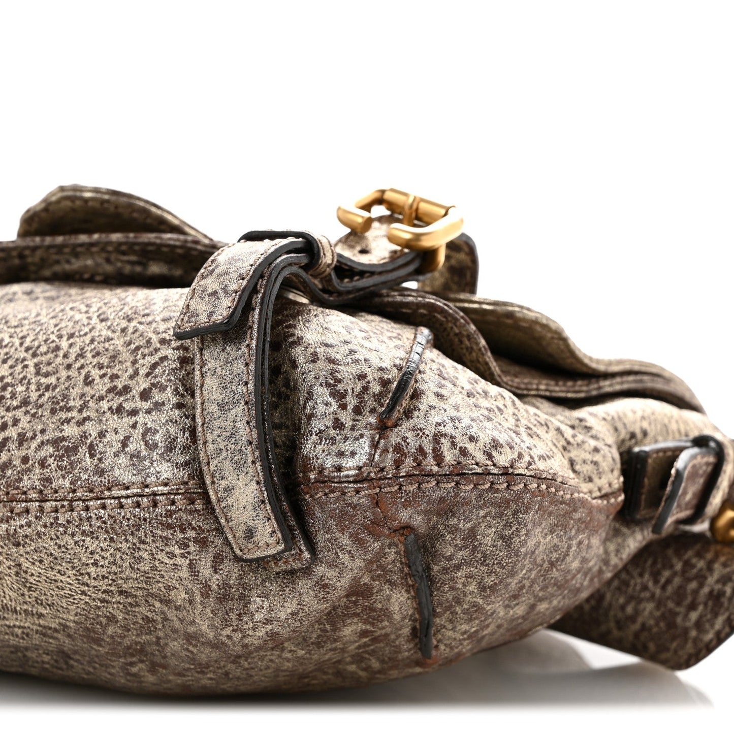 Metallic Pebbled Lambskin Paddington Satchel Grey