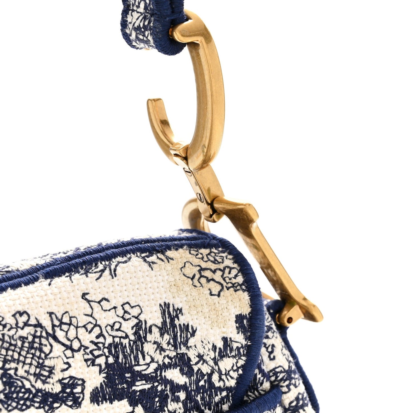 Canvas Embroidered Toile de Jouy Saddle Bag Blue