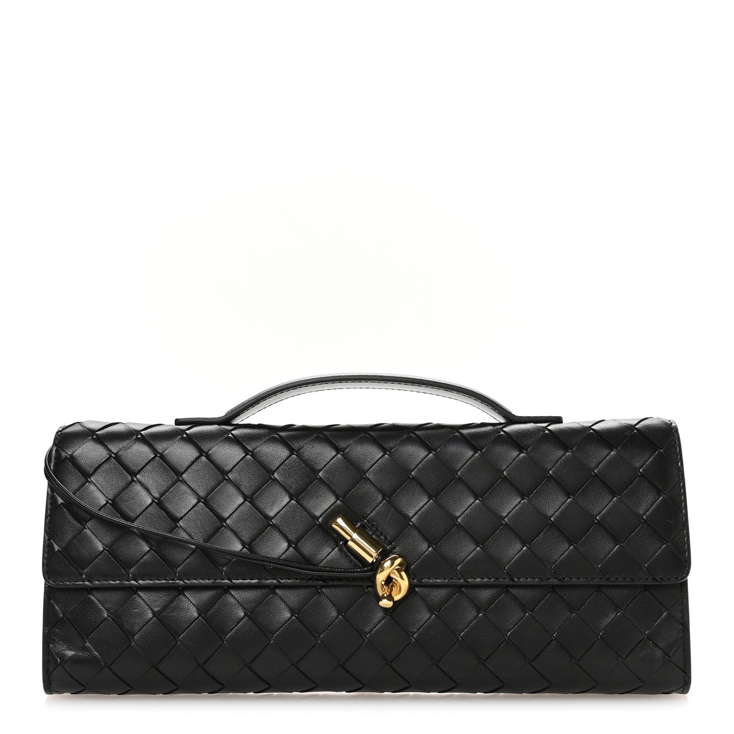 Nappa Intrecciato Long Andiamo Top Handle Clutch Black