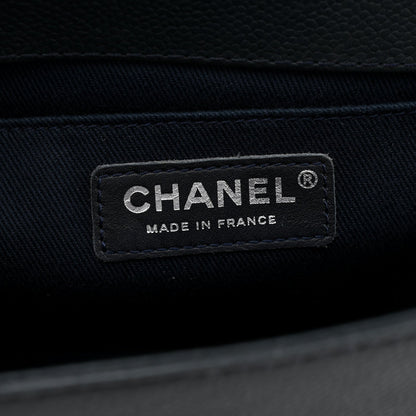 Caviar Stitched Medium Boy Flap Blue