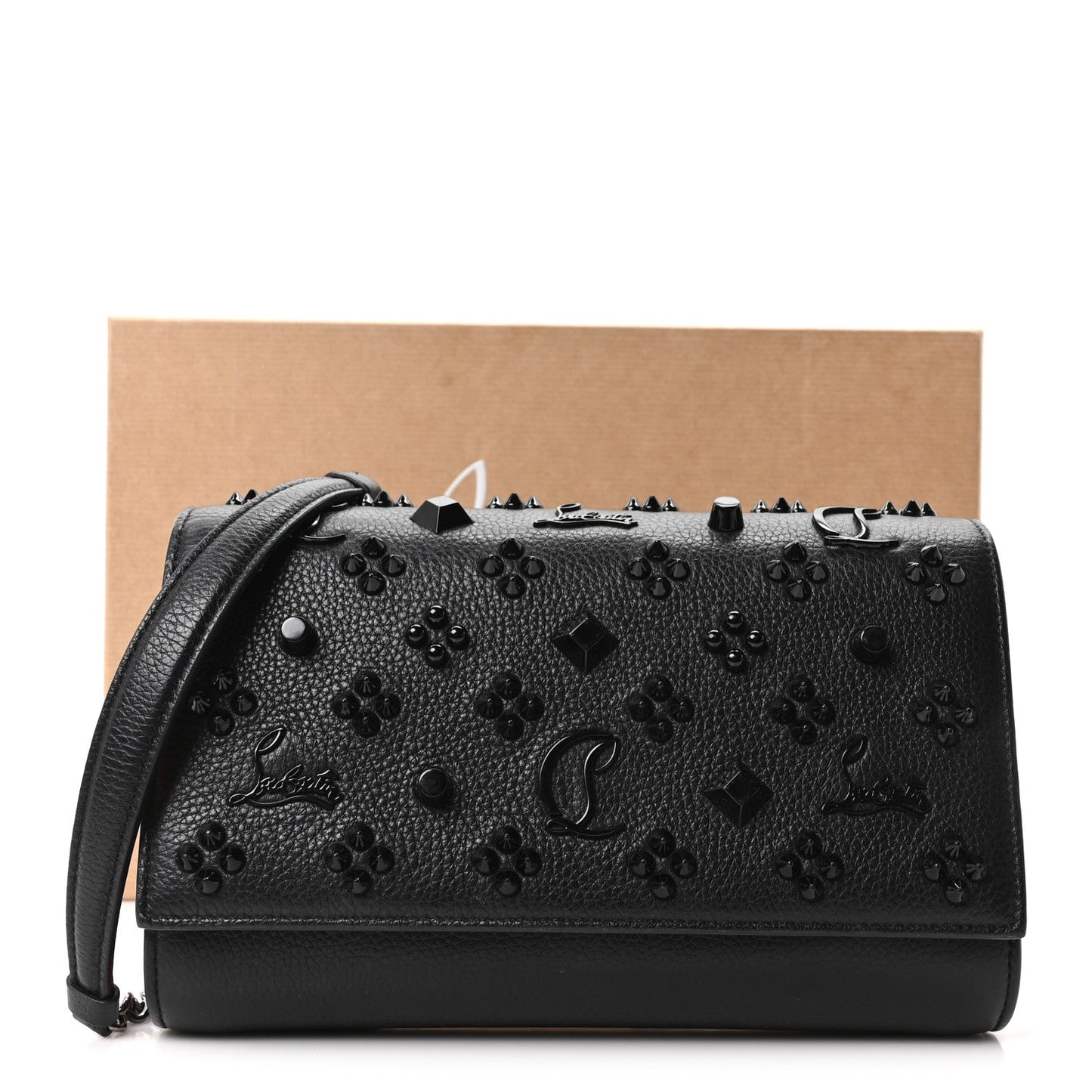 Calfskin Spikes Loubinthesky Paloma Clutch Black