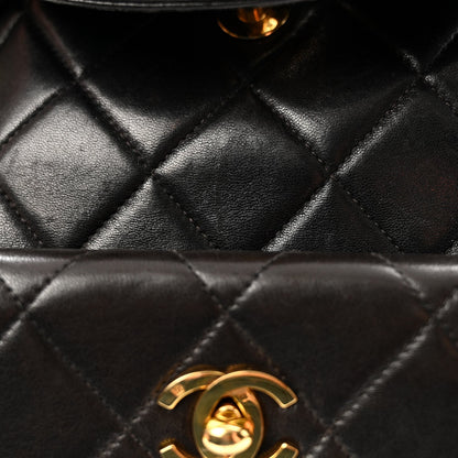 Lambskin Quilted Drawstring Backpack Black
