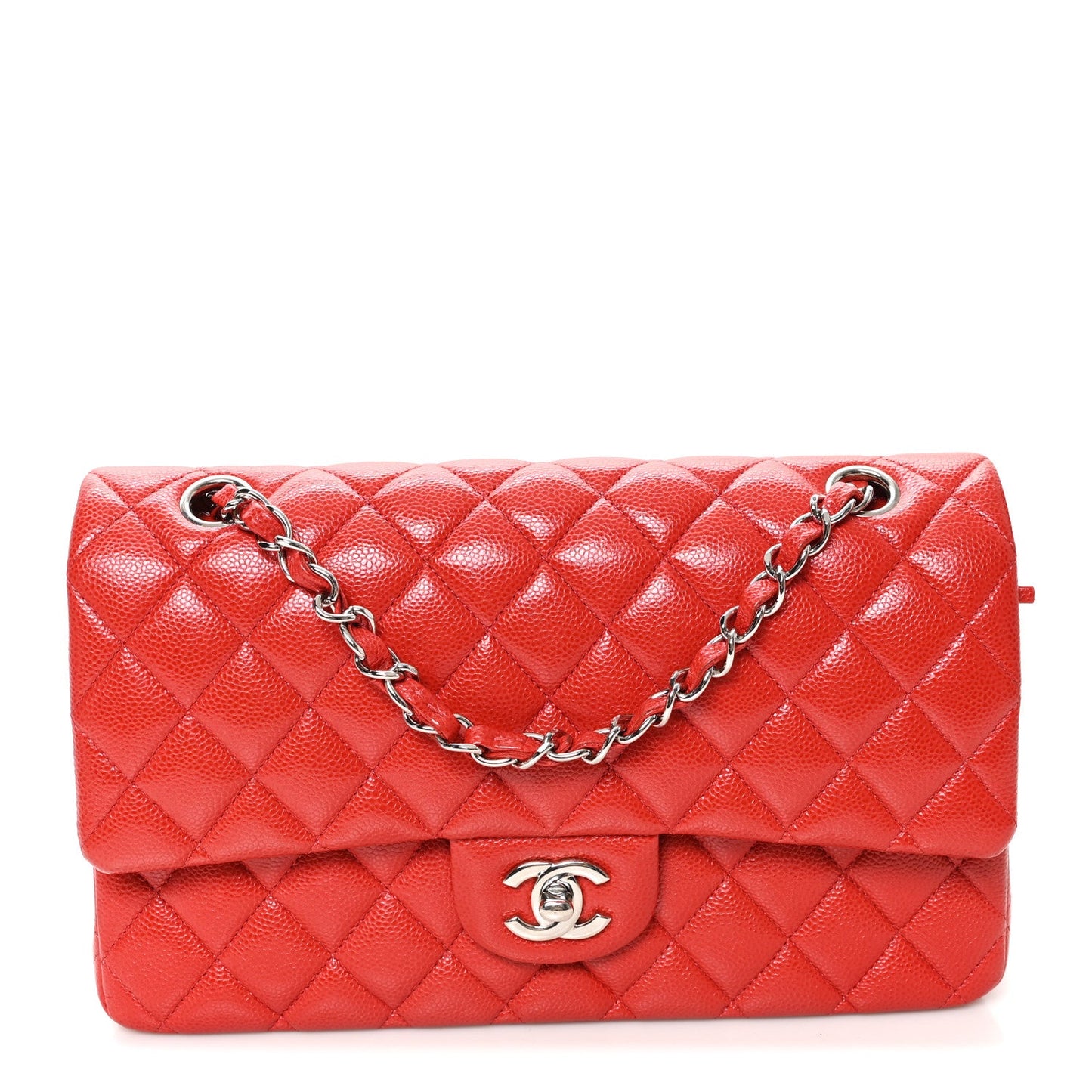 Caviar Quilted Medium Double Flap Red