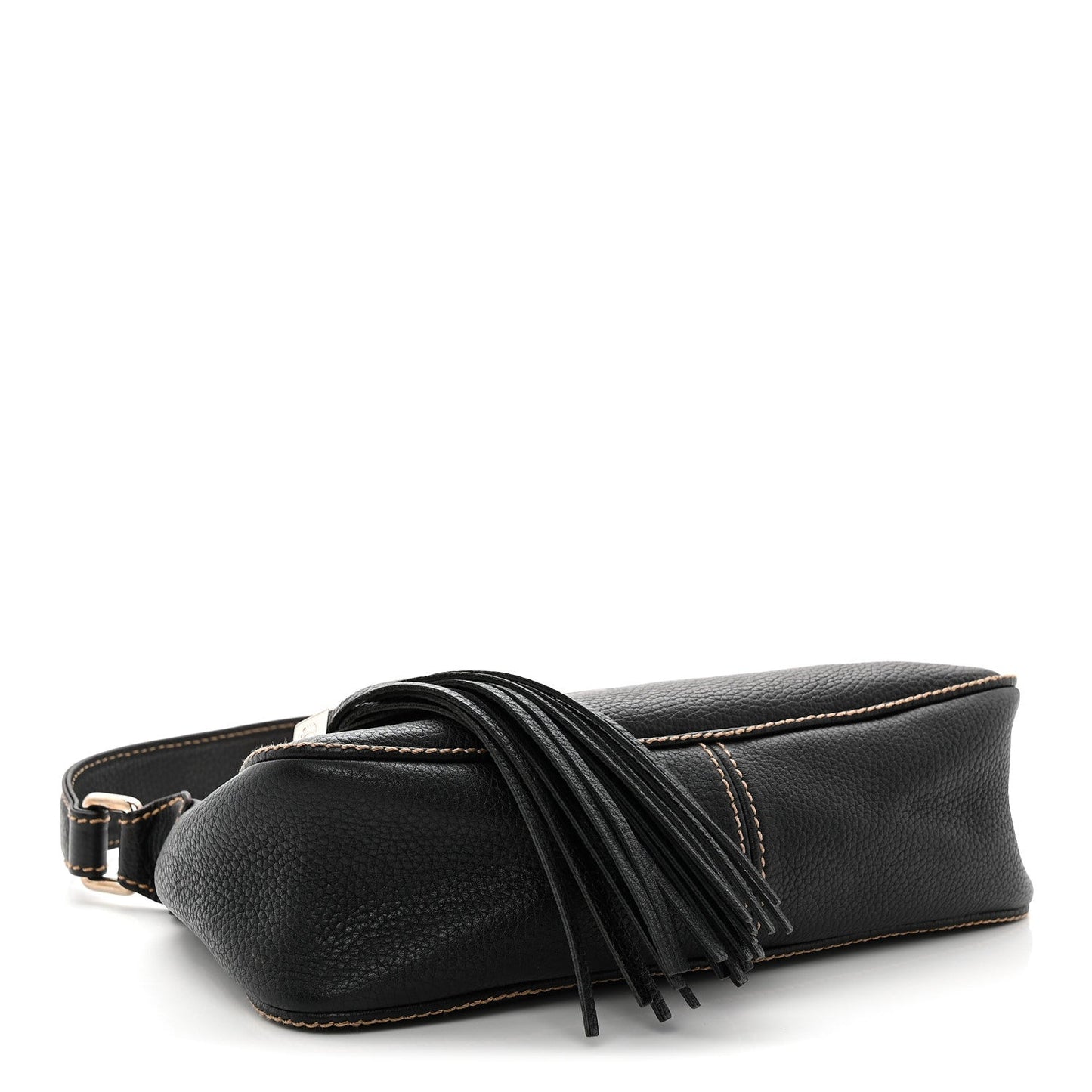 Grained Calfskin Tassel Shoulder Bag Black
