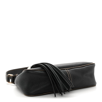 Grained Calfskin Tassel Shoulder Bag Black