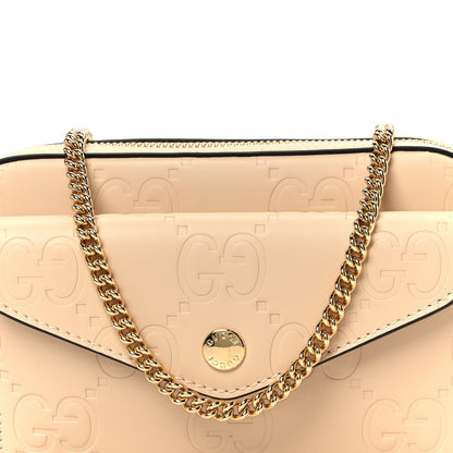 Calfskin GG Super Mini Debossed Chain Wallet Light Beige