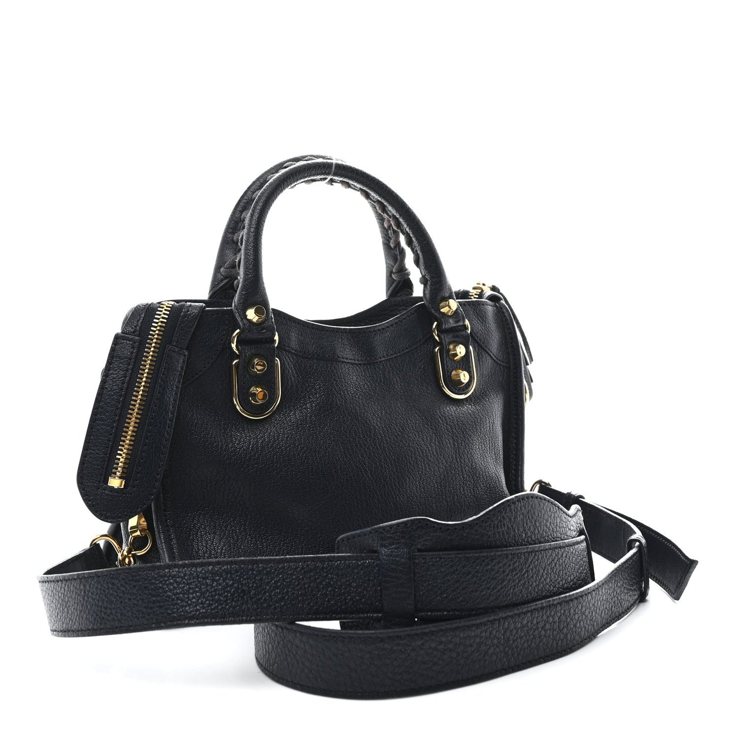 Chevre Gold Metallic Edge Hardware Mini City  Bleu Nuit Dark Sea