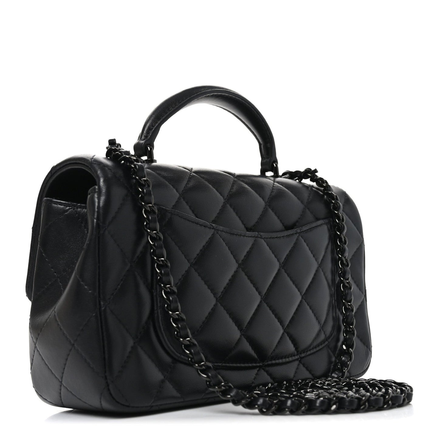 Lambskin Quilted Mini Top Handle Rectangular Flap So Black