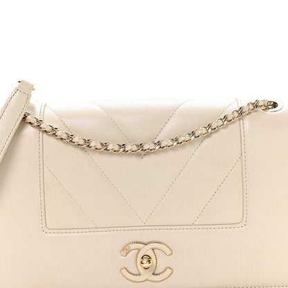 Sheepskin Chevron Quilted Medium Vintage Mademoiselle Flap White