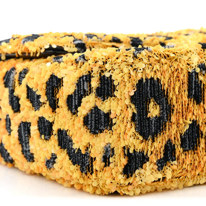 Sequin Mixed Fibers Leopard Print Mini Rectangular Flap Black Orange