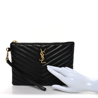 Calfskin Matelasse Chevron Monogram A5 Wristlet Black