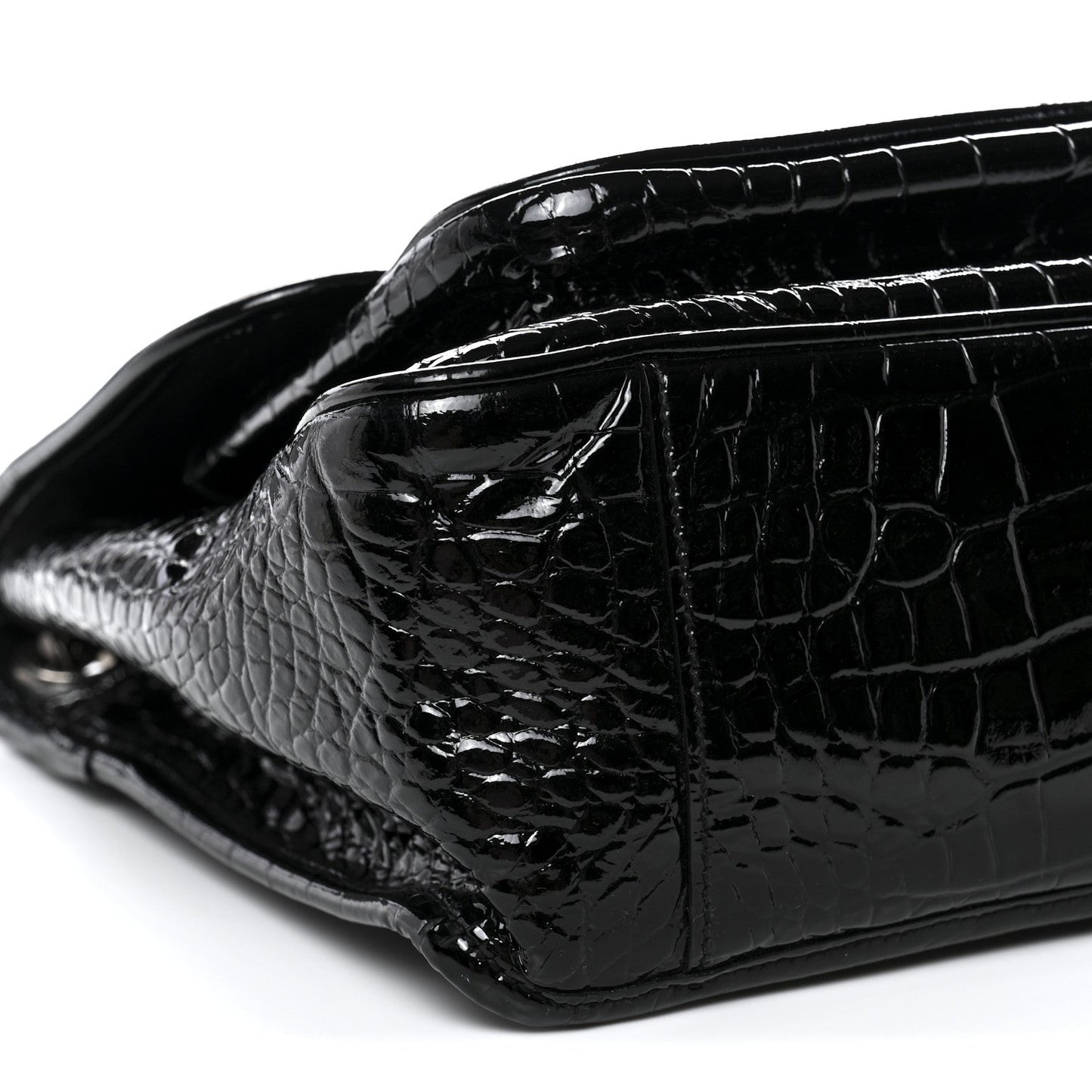 Patent Crocodile Embossed Lambskin Monogram Medium Niki Chain Satchel Black