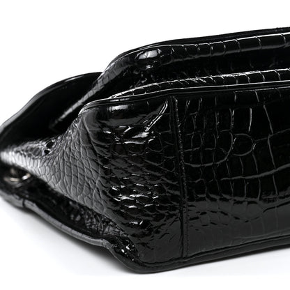 Patent Crocodile Embossed Lambskin Monogram Medium Niki Chain Satchel Black