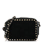 Calfskin Suede Rockstud Camera Crossbody Bag Black