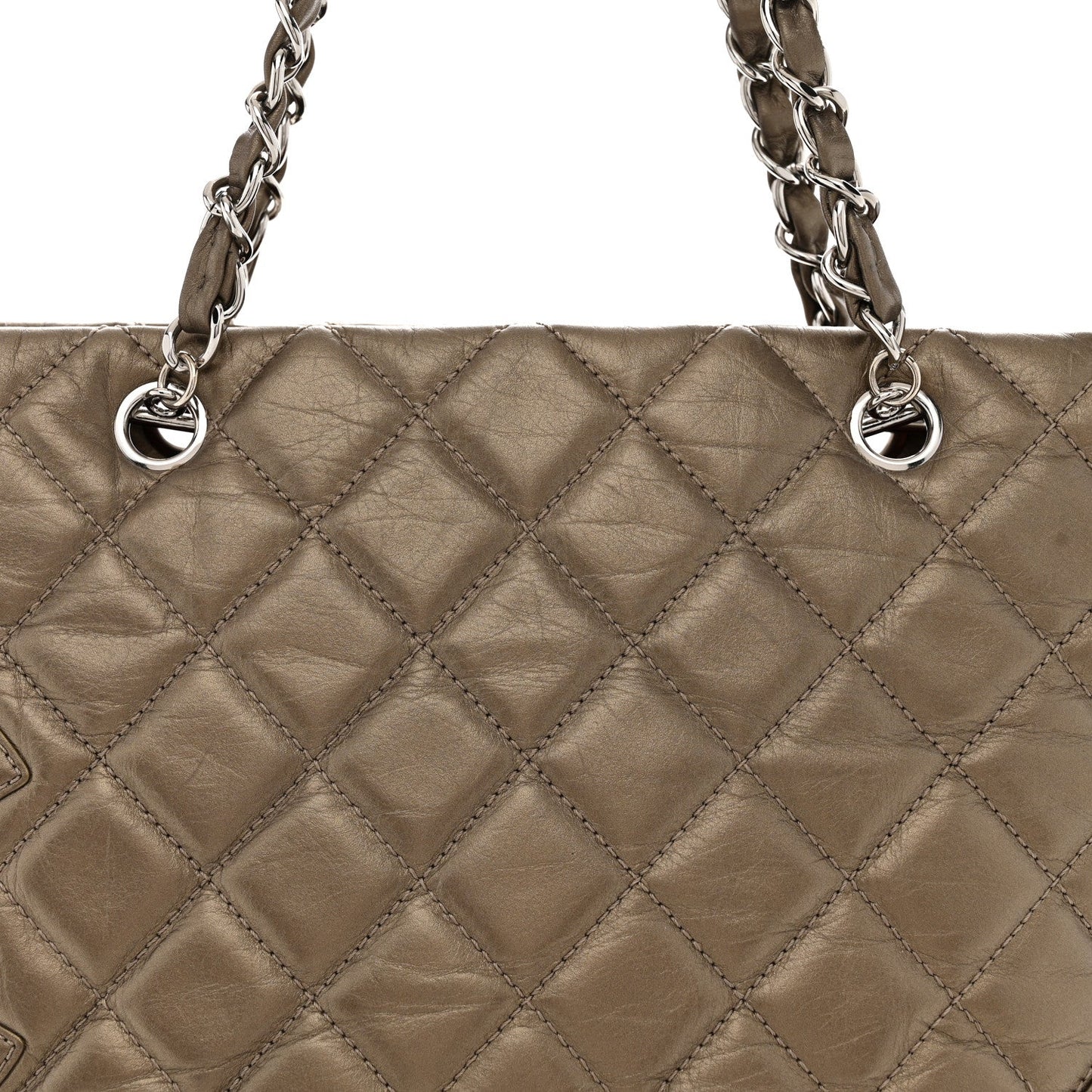 Metallic Aged Calfskin Quilted Large Cotton Club Tote Bronze