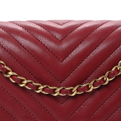 Calfskin Chevron Quilted Mini Rock The Corner Flap Red