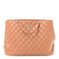 Calfskin Quilted Large CC Shopping Tote Camel