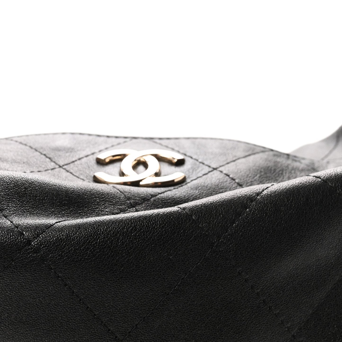 Shiny Lambskin Quilted Maxi Hobo Black