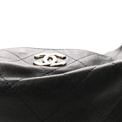 Shiny Lambskin Quilted Maxi Hobo Black
