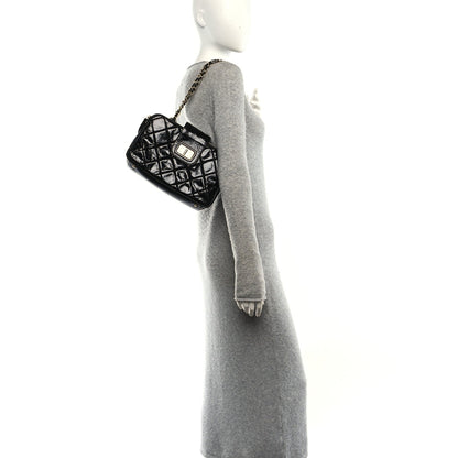 Glazed Crinkled Lambskin Small Reissue Zip Shopping Tote Black