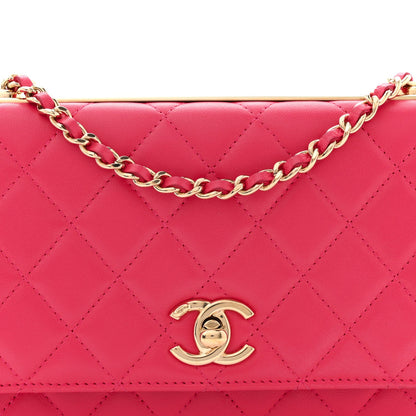 Lambskin Quilted Trendy CC Wallet On Chain WOC Dark Pink