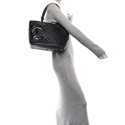 Calfskin Quilted Large Cambon Tote Black