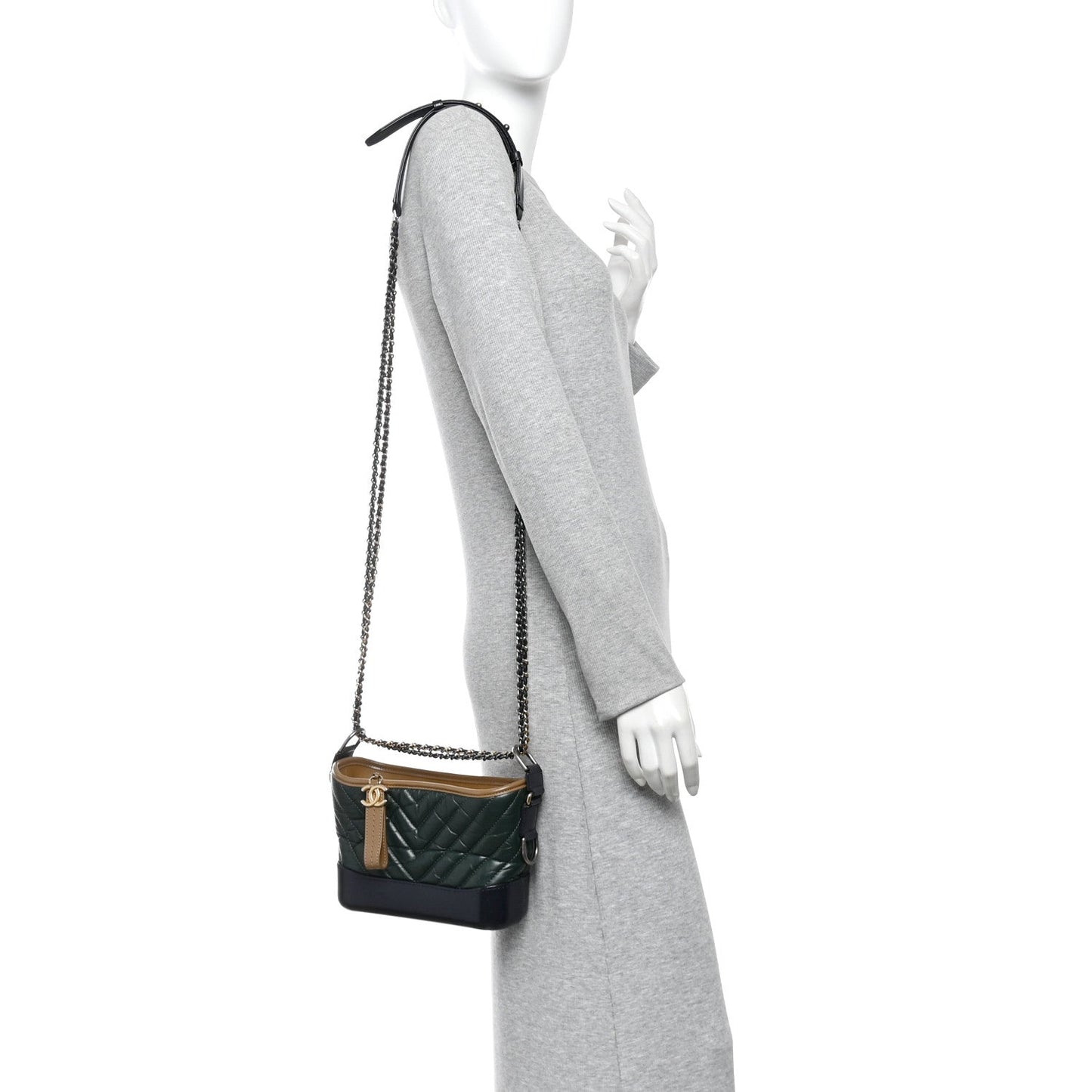 Aged Calfskin Chevron Quilted Small Gabrielle Hobo Green Black