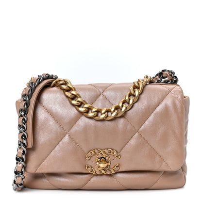 Shiny Lambskin Quilted Medium Chanel 19 Flap Beige