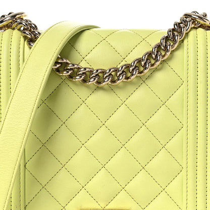 Calfskin Quilted North South Boy Flap Light Green