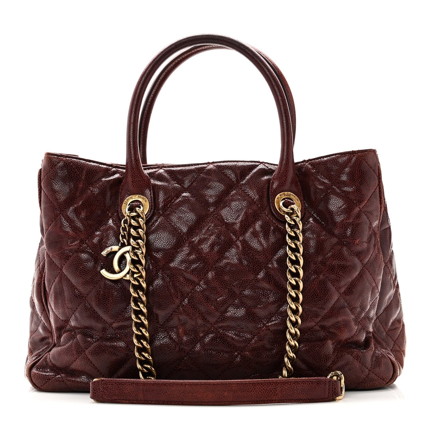 Glazed Caviar Quilted Small Shiva Tote Burgundy