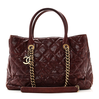 Glazed Caviar Quilted Small Shiva Tote Burgundy