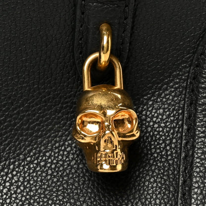Pebbled Calfskin Mini Skull Padlock Zip Around Tote Black
