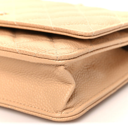 Caviar Quilted Wallet on Chain WOC Beige