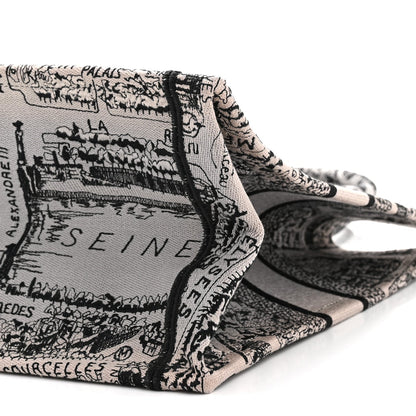 Canvas Embroidered Medium Plan De Paris Book Tote Grey Black