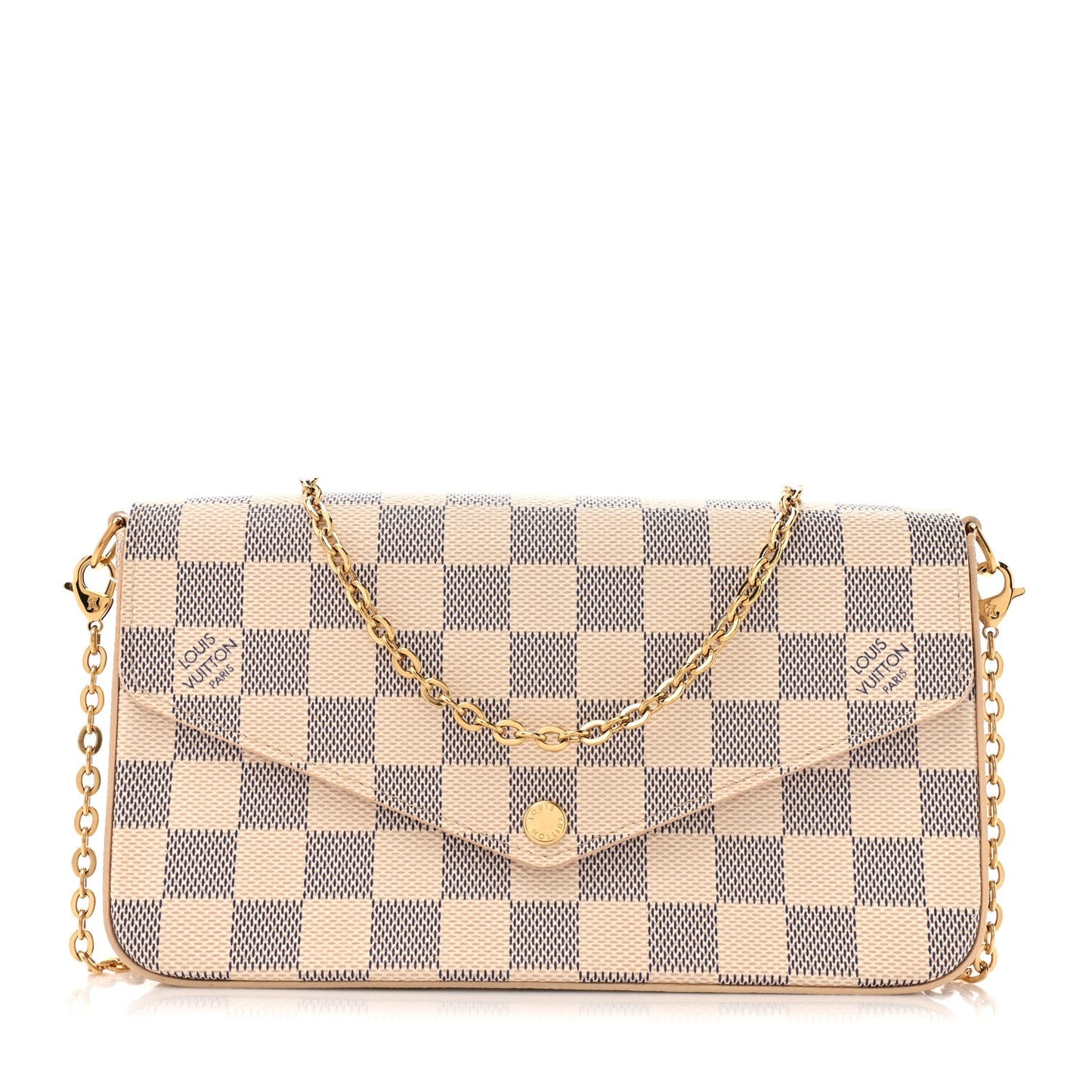 Damier Azur Pochette Felicie Chain Wallet Rose Ballerine