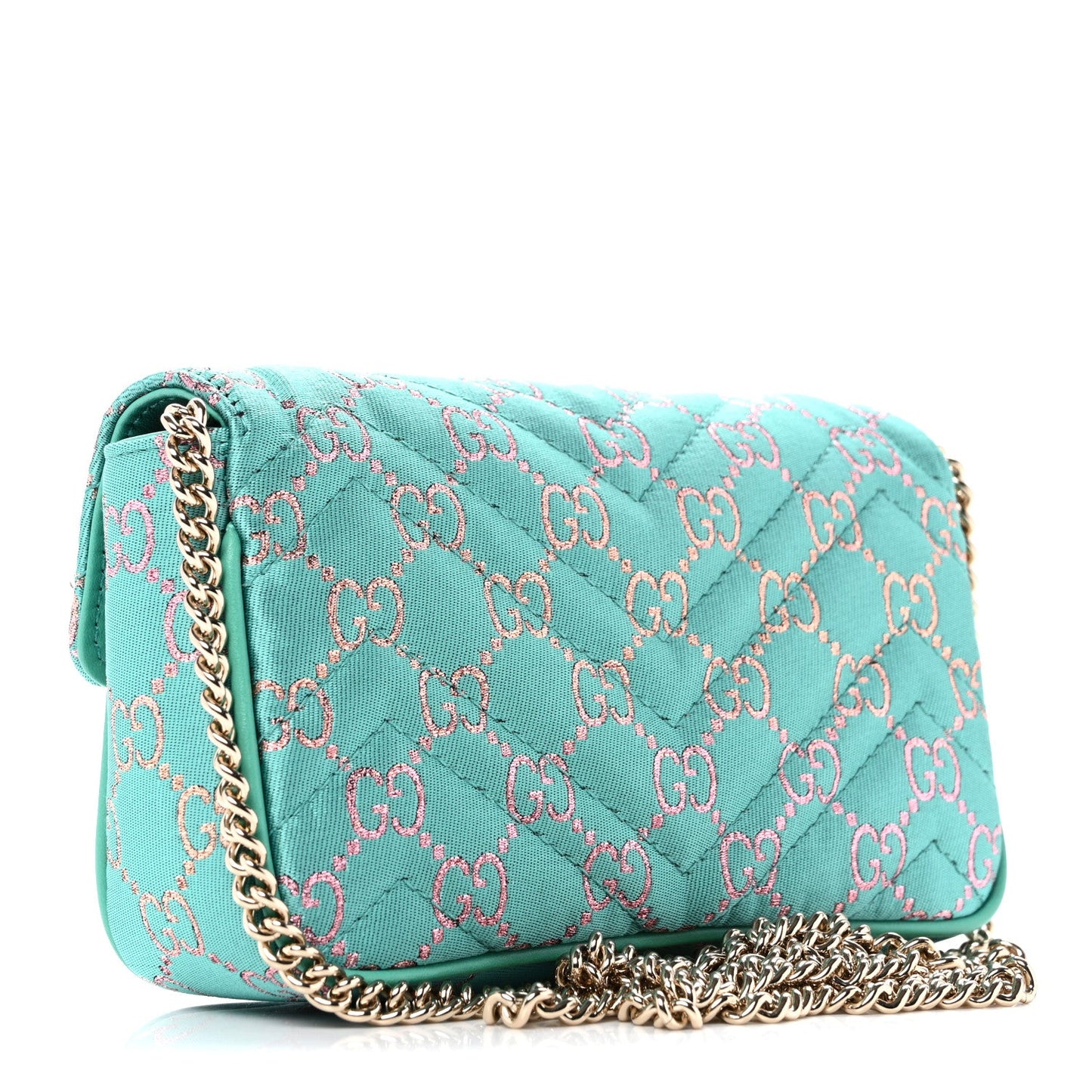 Canvas Lame GG Monogram Super Mini GG Marmont Shoulder Bag Turquoise Multicolor