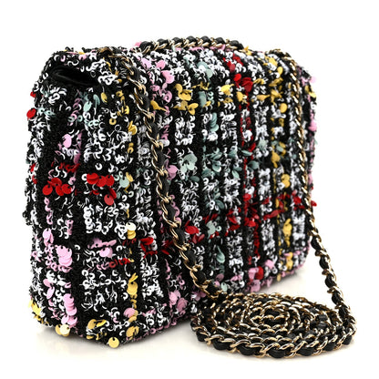 Tweed Sequin Small Single Flap Black Red Multicolor