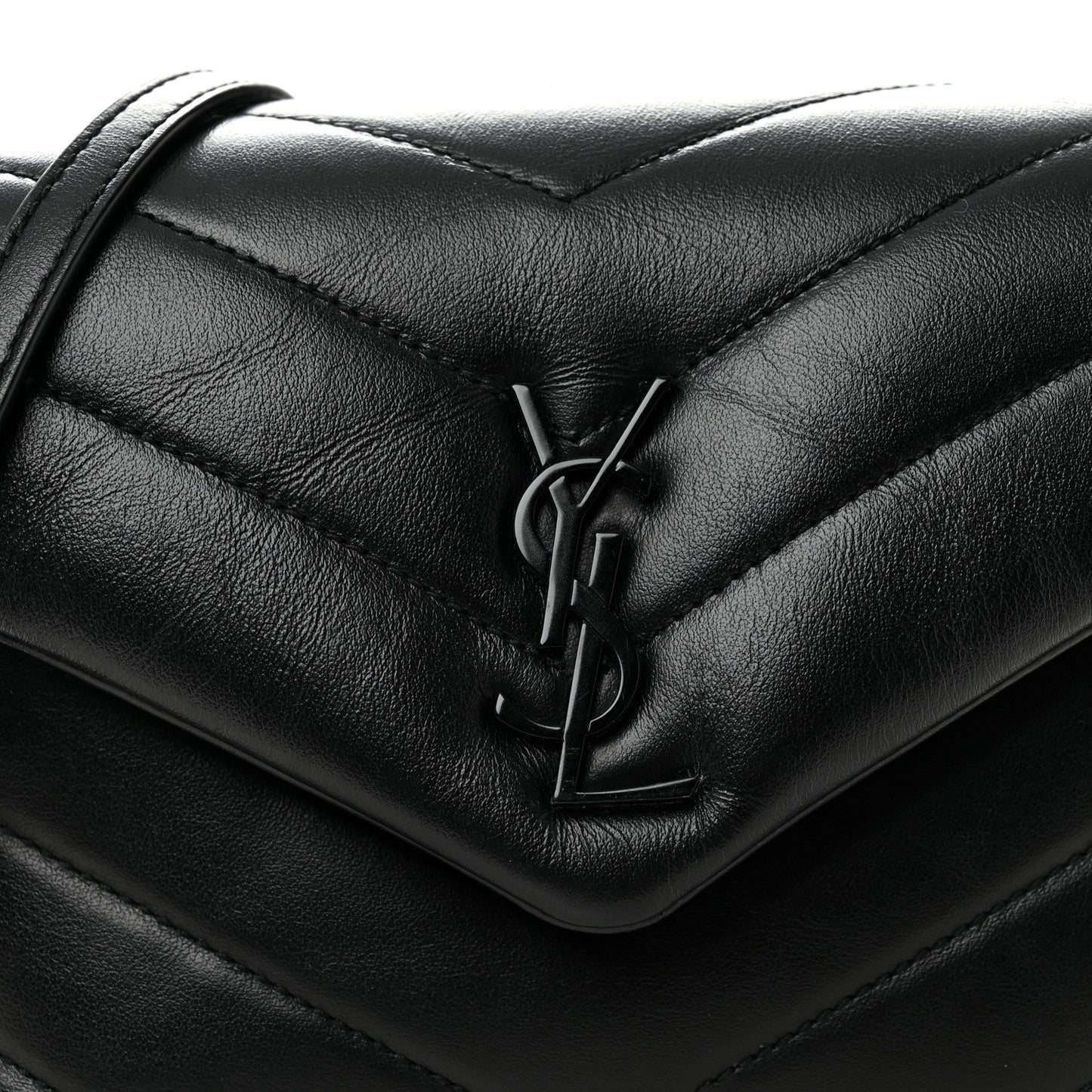 Calfskin Y Quilted Monogram Monochrome Toy Loulou Crossbody Bag Black