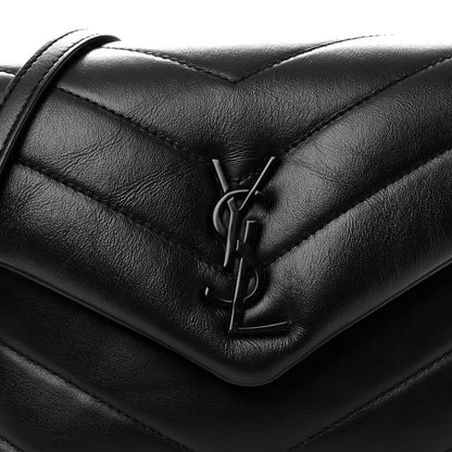 Calfskin Y Quilted Monogram Monochrome Toy Loulou Crossbody Bag Black
