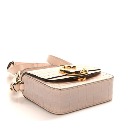 Calfskin Crocodile Embossed Mini C Double Carry Cement Pink